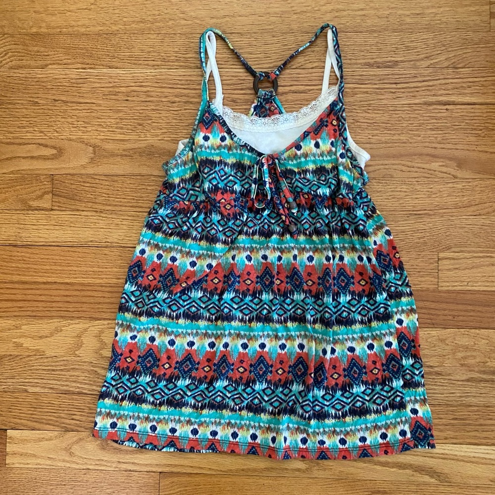 One Step Up Tank Top Junior’s Large Geometric Print Faux Inside Cami